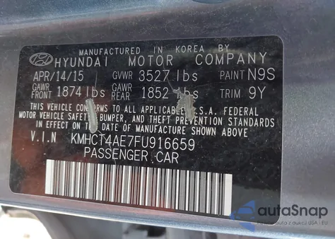 2015 Hyundai Accent Gls z USA, uszkodzony, nr VIN KMHCT4AE7FU916659